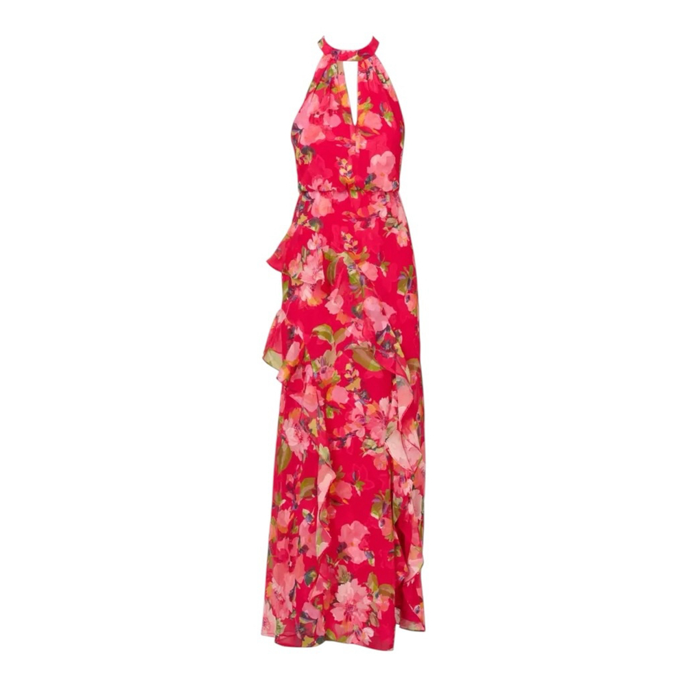 ADRIANNA PAPELL Floral Chiffon Ruffle Mermaid Cocktail Dress Pink Multi Size 2P - Picture 9 of 10